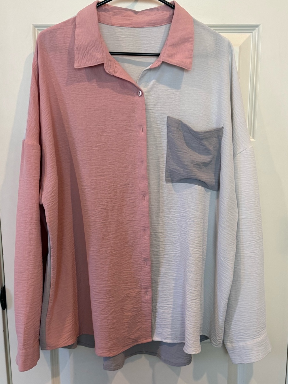 Two-Tone Pink & White Button-Up Shirt